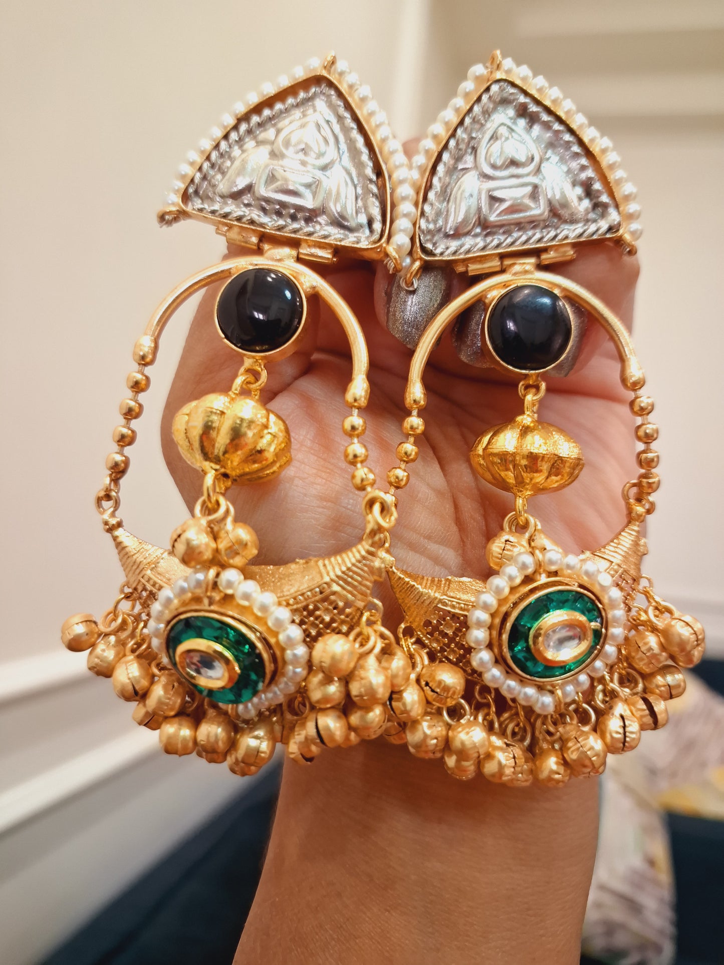 Dua green and black chandbali earrings