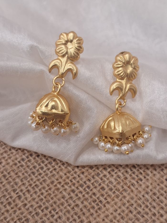 Saadgi golden jhumka earrings