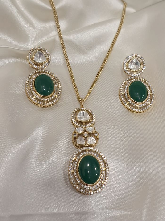 Swastika emerald polki moissanite pendant set with AD