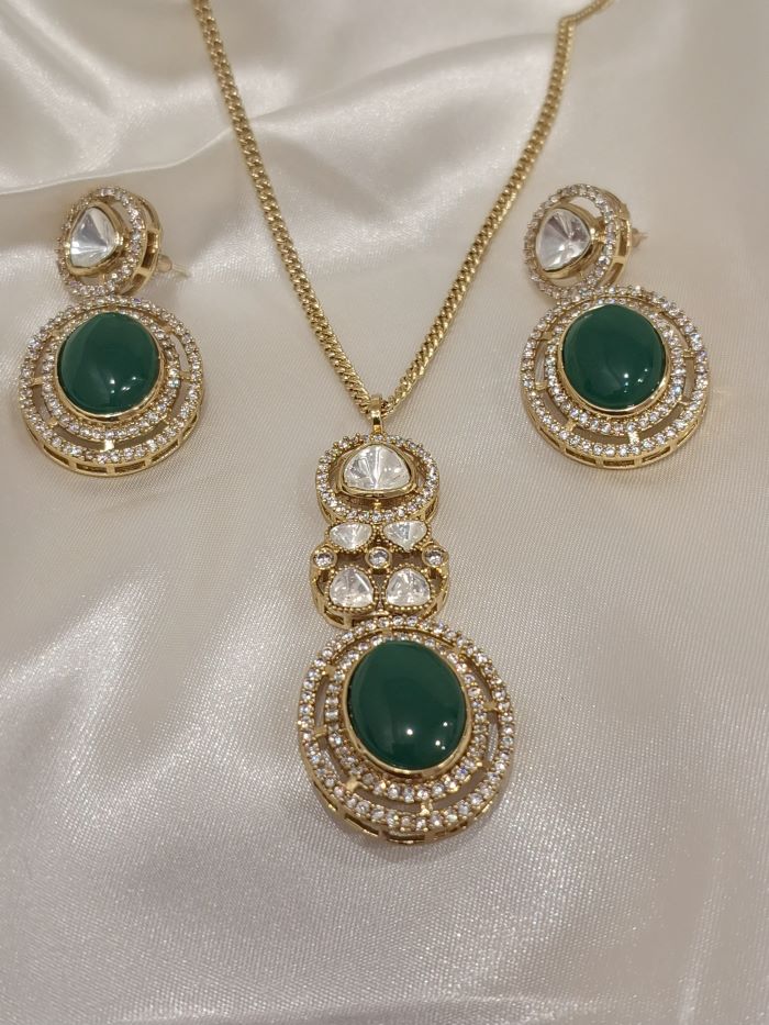 Swastika emerald polki moissanite pendant set with AD