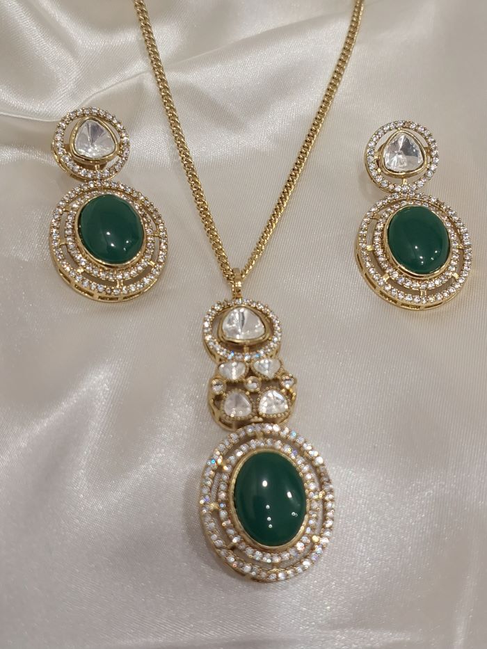Swastika emerald polki moissanite pendant set with AD