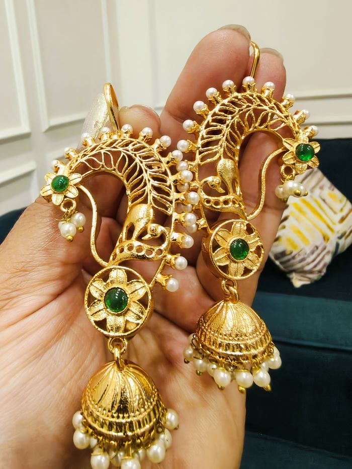 Taani green cuff jhumka earrings