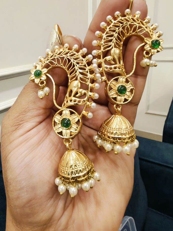 Taani green cuff jhumka earrings