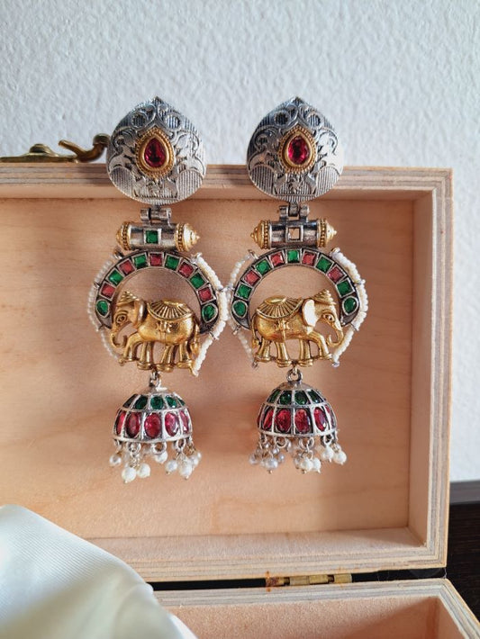 Taruni pink and green jhumki earrings