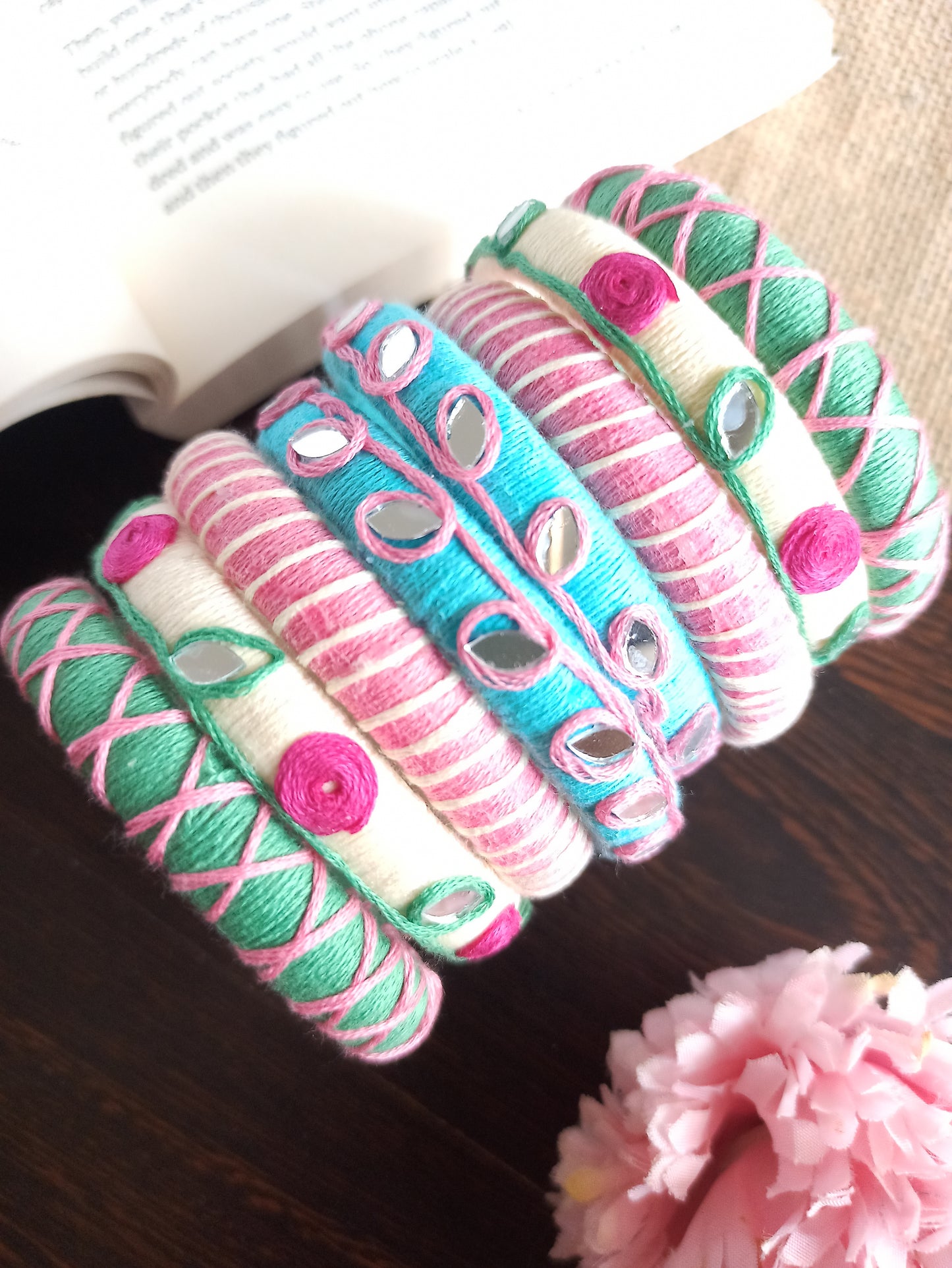 Vanaja Floral thread bangles in Pastels
