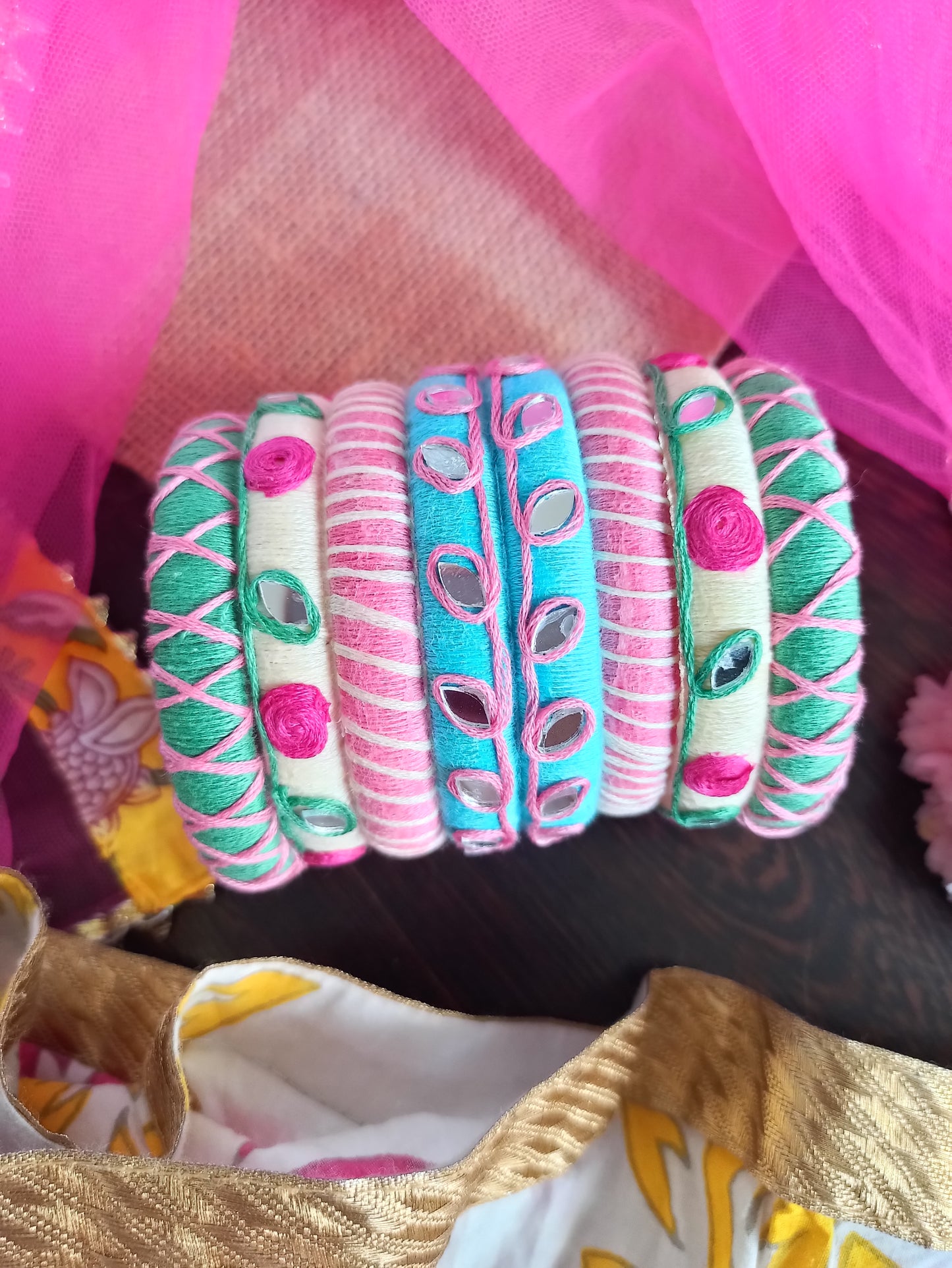 Vanaja Floral thread bangles in Pastels