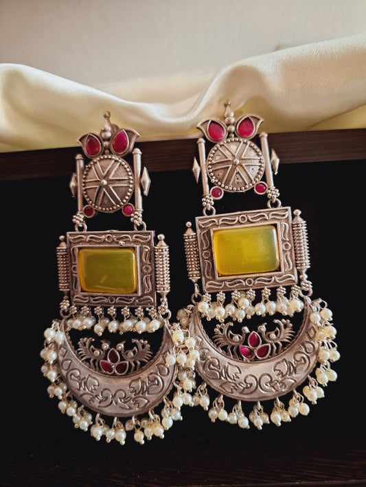 Zoya pink and yellow chandbali earrings